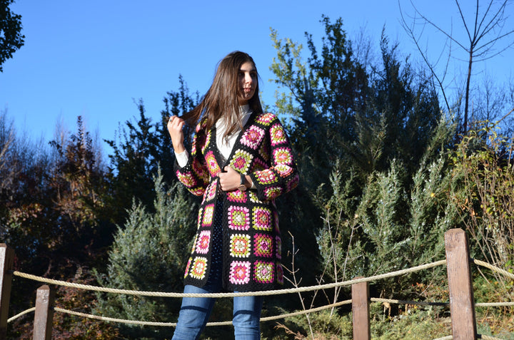 Granny Square Crochet Cardigan, Crochet Afgan Coat, Patchwork Jacket, Afgan Coat, Long Patchwork Cardigan, Boho Hippi, Long jacket