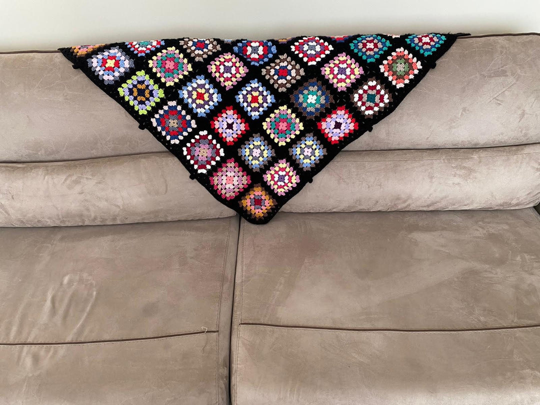 Granny Square Afghan Crochet Blanket, Bedspread Throw, Knitted sofa blanket, Large crochet blanket, vintage, retro