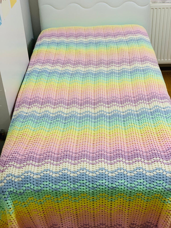 Crochet Blanket, Chevron Blanket, Rainbow Chevron Afghan, Crochet, Chevron Bedding, Crochet Afghan, Large Afghan, Bedding Custom Blanket