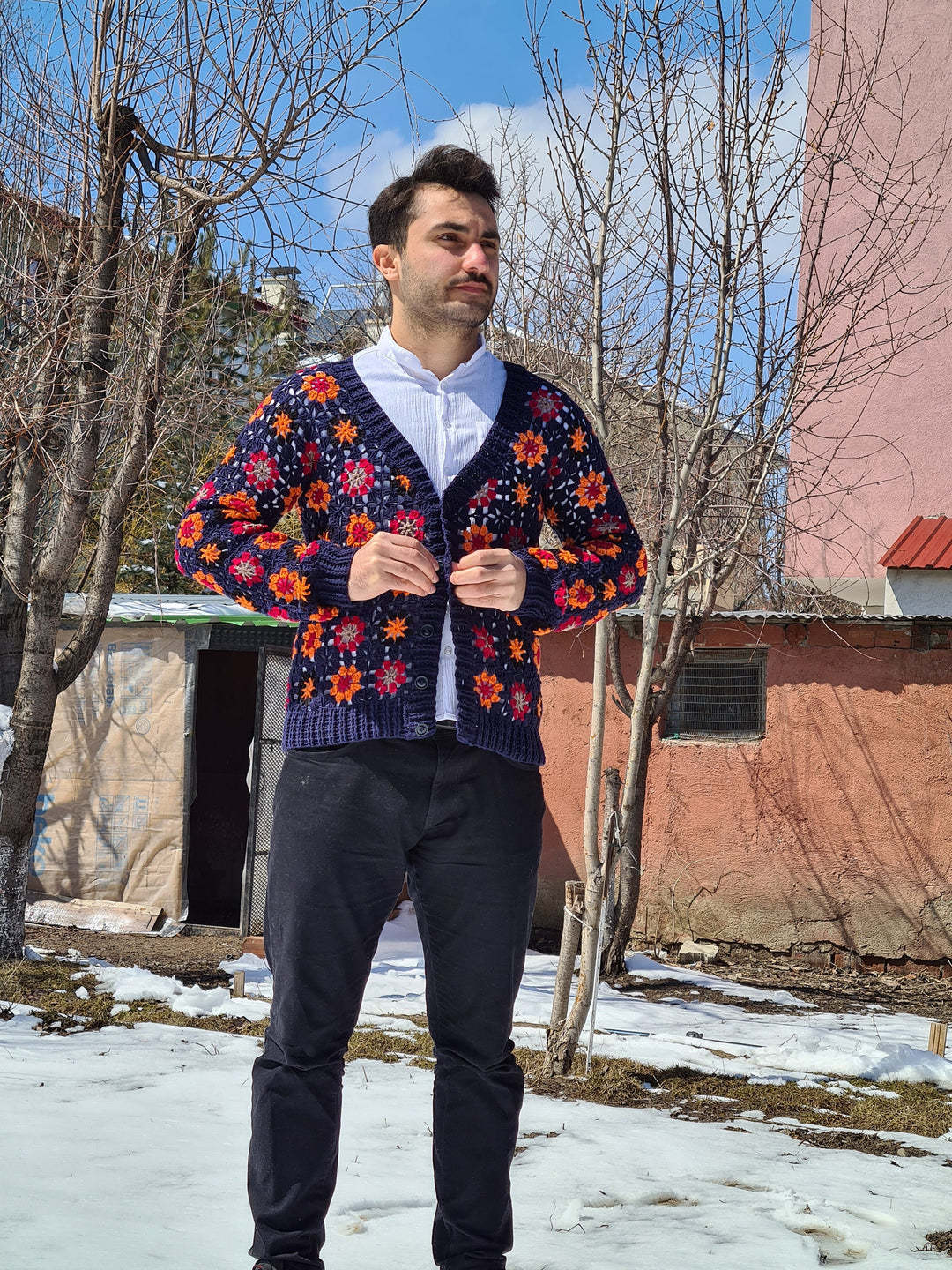 Crochet Men Sweater, Afghan Crochet Cardigan, Hand Knitted Cardigan, Granny Square, Jacket Sweater, Vintage Cardigan, Boho Style