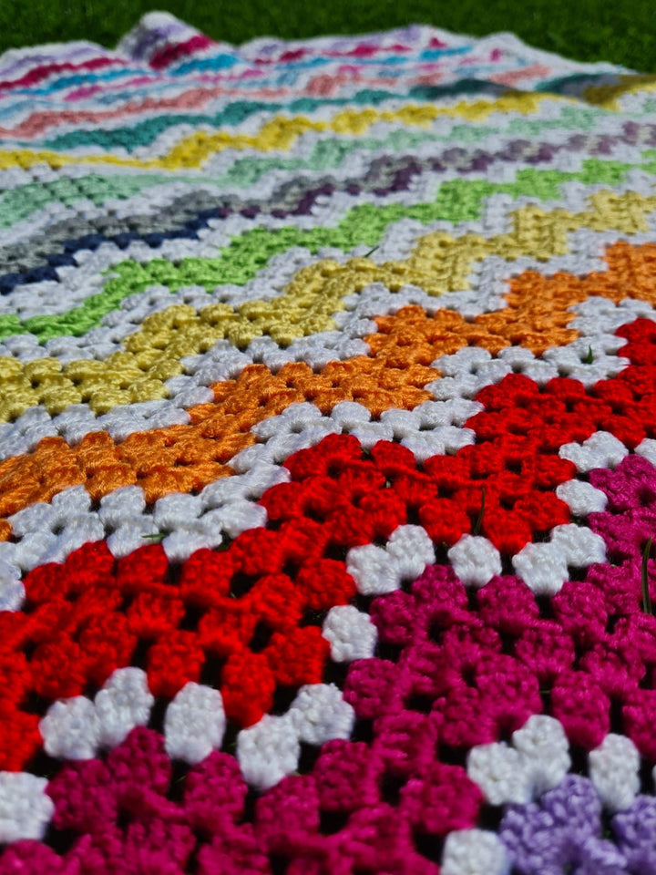 Crochet Afghan Blanket, Rainbow Knitted sofa blanket, Granny Square Bedspread Throw, large crochet blanket, vintage blanket, retro blanket