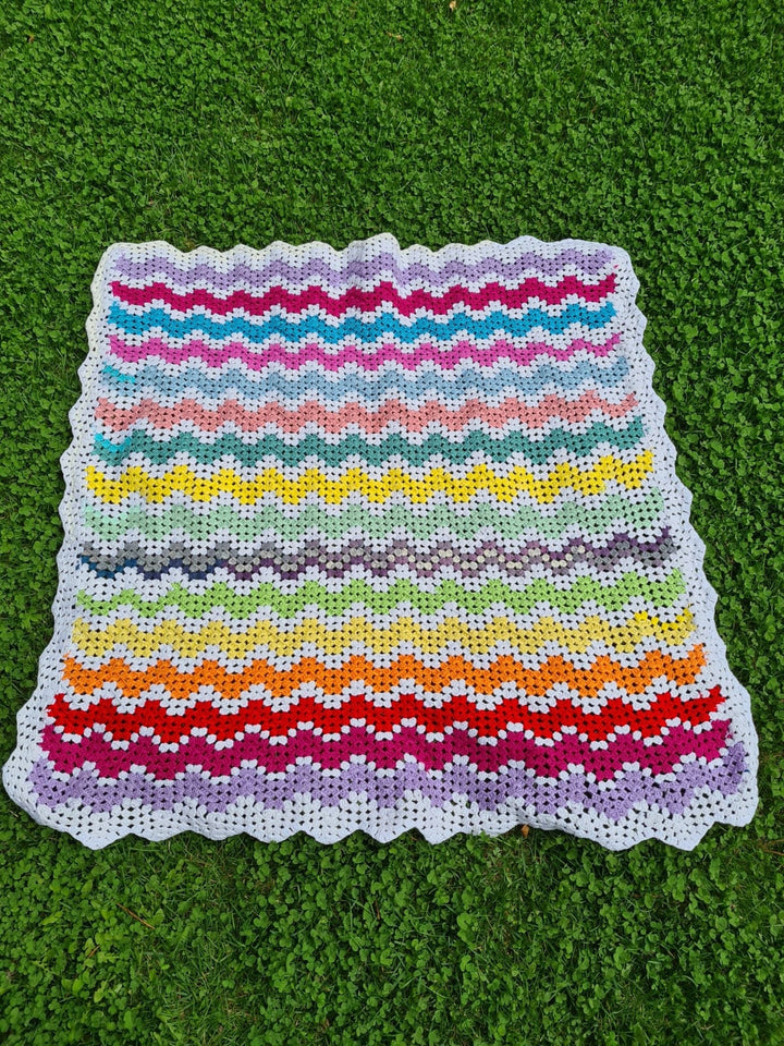 Crochet Afghan Blanket, Rainbow Knitted sofa blanket, Granny Square Bedspread Throw, large crochet blanket, vintage blanket, retro blanket