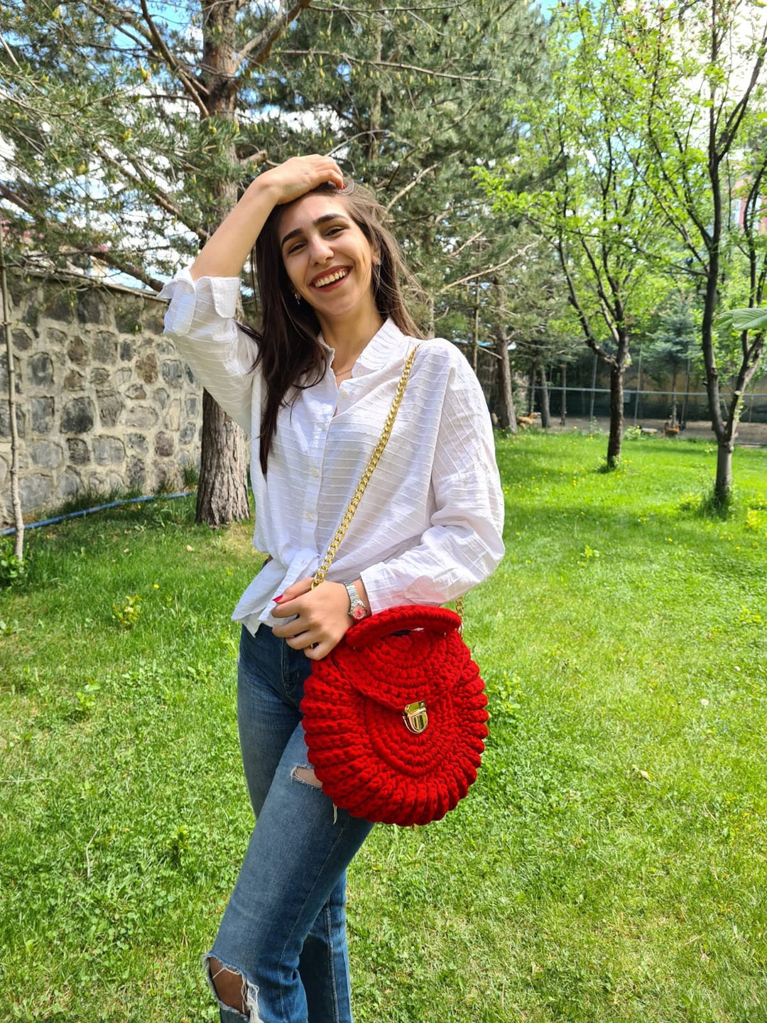 Crochet Bag, Handknit Macrame Bag, Granny Square Red Bag, Crochet Macrome Bag, Boho Bag, Crochet Purse, Retro Bag, Hippie Bag