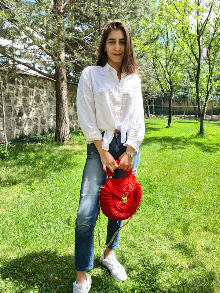 Crochet Bag, Handknit Macrame Bag, Granny Square Red Bag, Crochet Macrome Bag, Boho Bag, Crochet Purse, Retro Bag, Hippie Bag