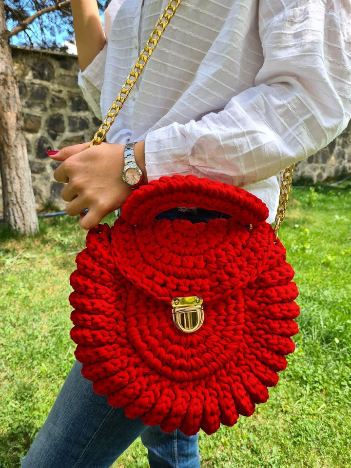 Crochet Bag, Handknit Macrame Bag, Granny Square Red Bag, Crochet Macrome Bag, Boho Bag, Crochet Purse, Retro Bag, Hippie Bag