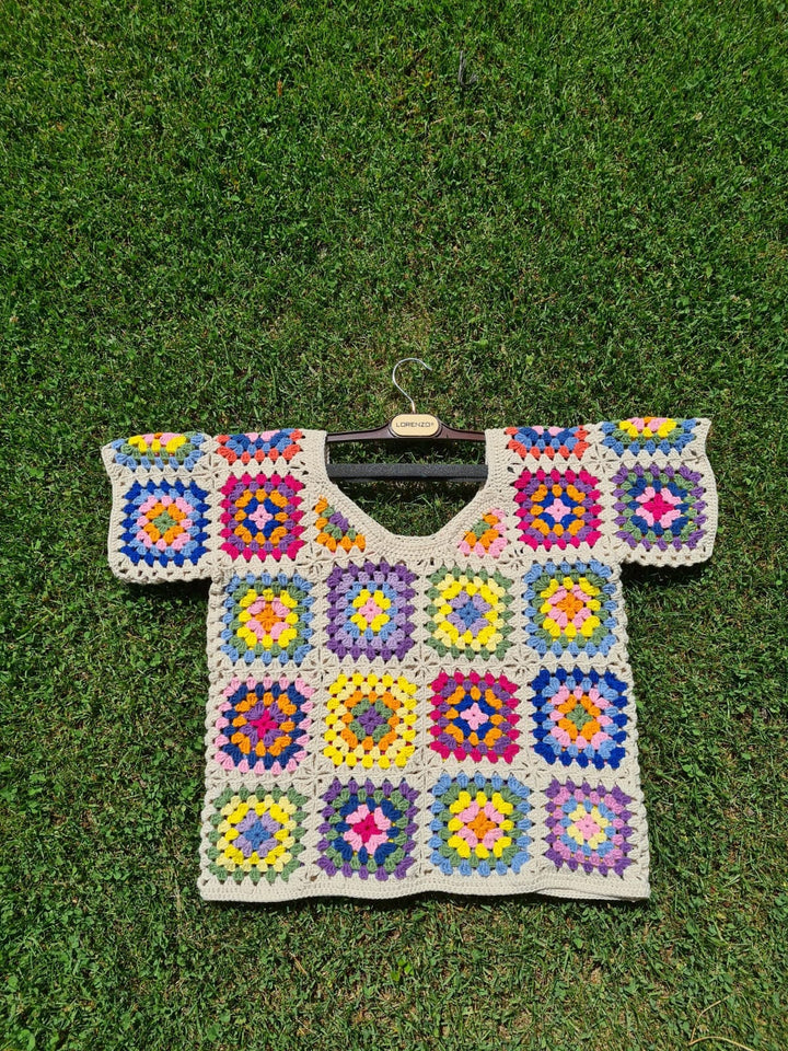 Granny Square Boho Top, Crochet, Sweater Women Fashion, Patchwork Sweater, Knitted Crochet, Boho Style Sweater, Hippie Festival