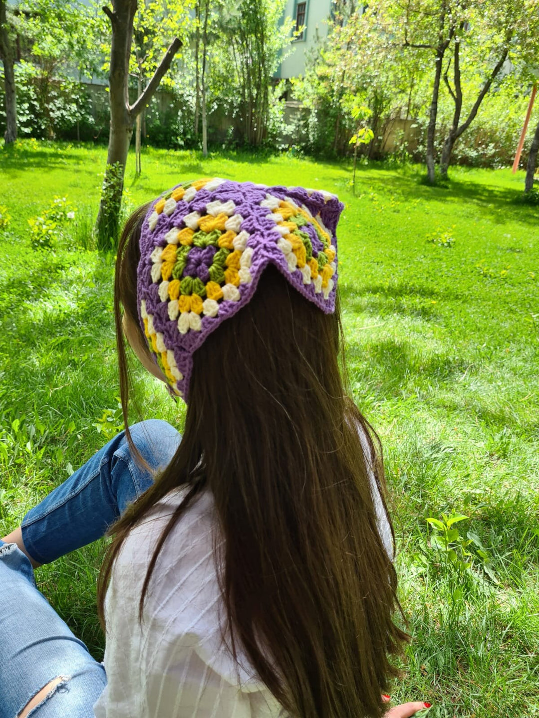 Crochet Bandana, Zara Model Hair Kerchief, Orange Hair Scarf, Crochet Hair Accessory, Summer Beach Retro Bandana, Mothers Day