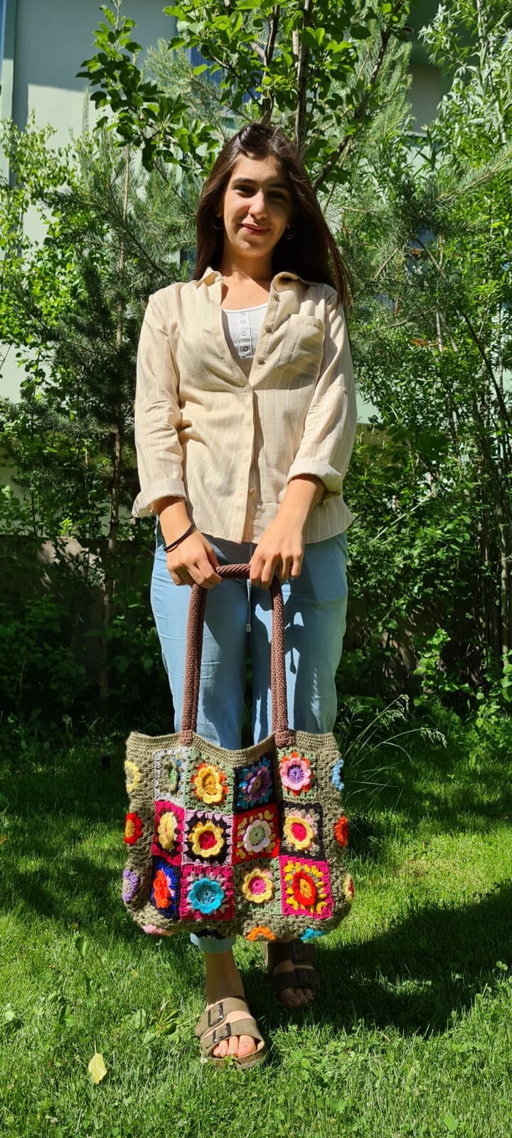 Gipsy Tote Bag, Granny Square Crochet Bag, Shoulder Bag, Crochet Bag Afghan, Boho Bag, Crochet Purse, Retro Bag, Afgan Crochet