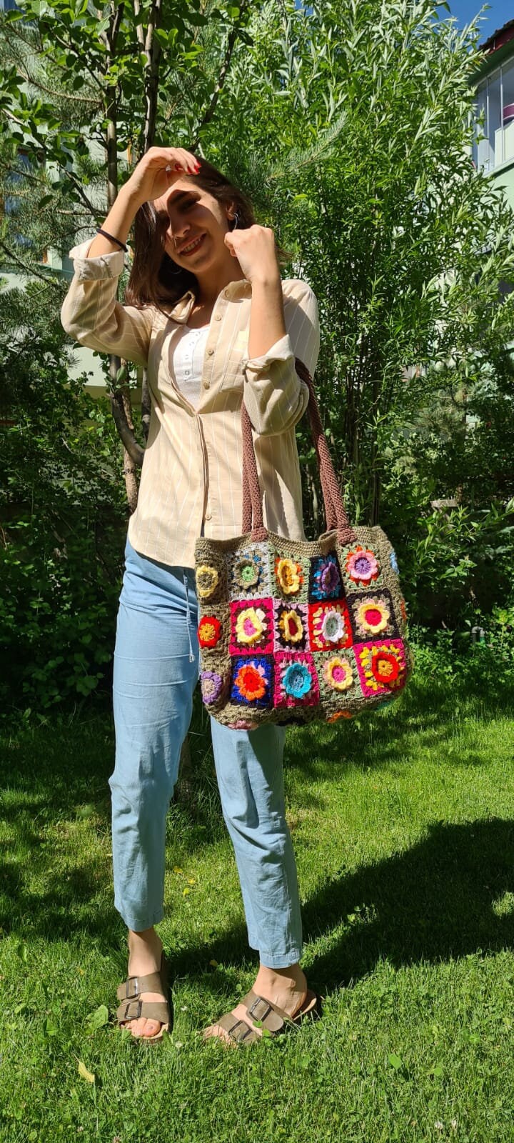 Gipsy Tote Bag, Granny Square Crochet Bag, Shoulder Bag, Crochet Bag Afghan, Boho Bag, Crochet Purse, Retro Bag, Afgan Crochet