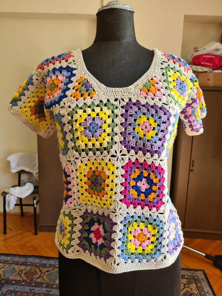 Granny Square Boho Top, Crochet, Sweater Women Fashion, Patchwork Sweater, Knitted Crochet, Boho Style Sweater, Hippie Festival