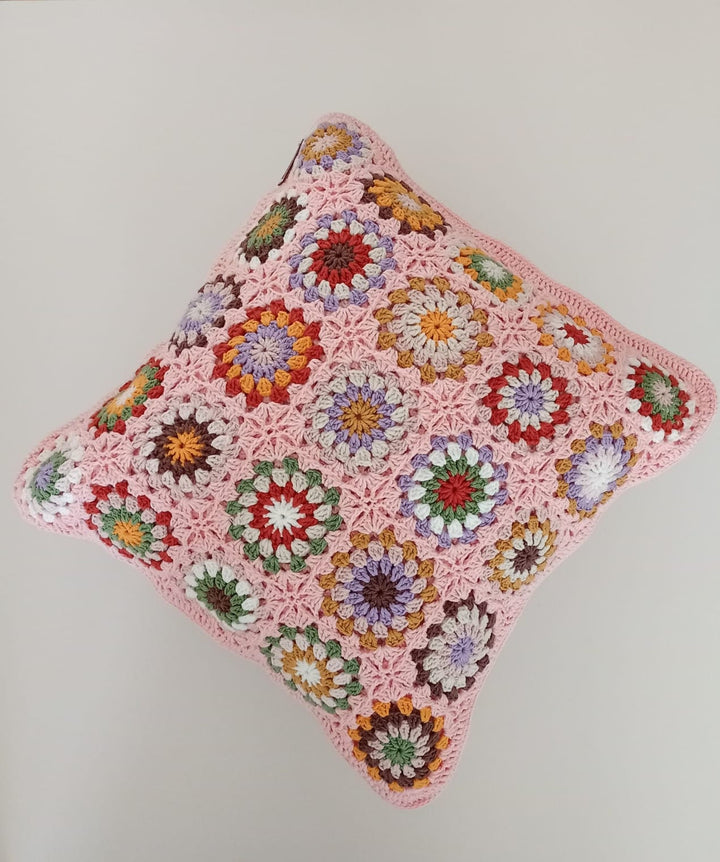 Crochet Daisy Pillow Cover Colorful, Granny Square Crochet Pillow Cover, Cushion Cover, Granny Coloful pillow cover, Pink Pillow