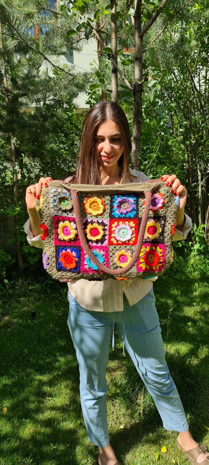 Gipsy Tote Bag, Granny Square Crochet Bag, Shoulder Bag, Crochet Bag Afghan, Boho Bag, Crochet Purse, Retro Bag, Afgan Crochet