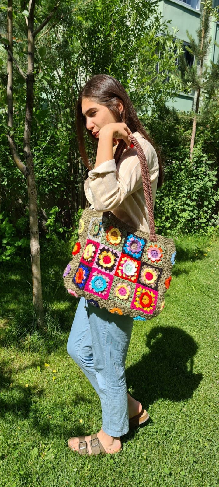 Gipsy Tote Bag, Granny Square Crochet Bag, Shoulder Bag, Crochet Bag Afghan, Boho Bag, Crochet Purse, Retro Bag, Afgan Crochet