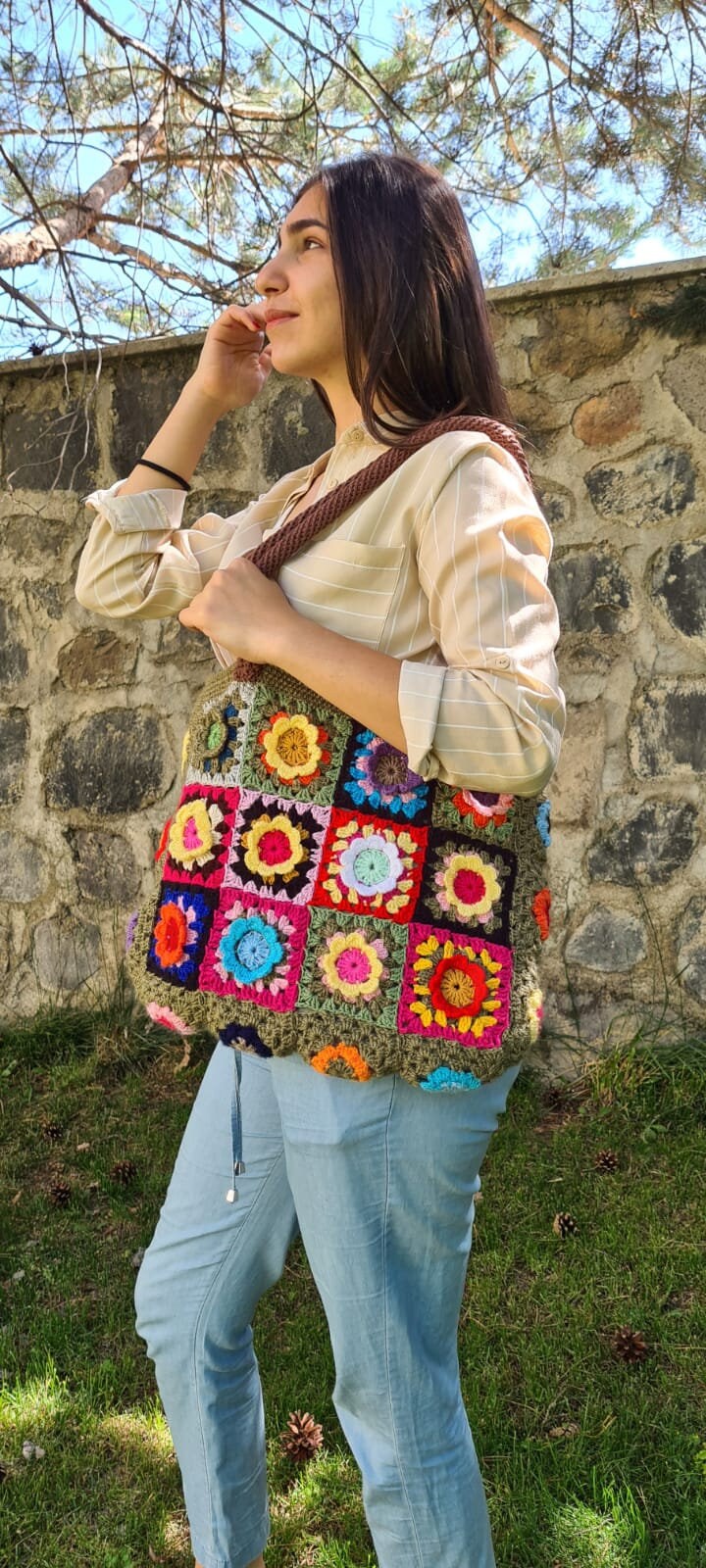 Gipsy Tote Bag, Granny Square Crochet Bag, Shoulder Bag, Crochet Bag Afghan, Boho Bag, Crochet Purse, Retro Bag, Afgan Crochet