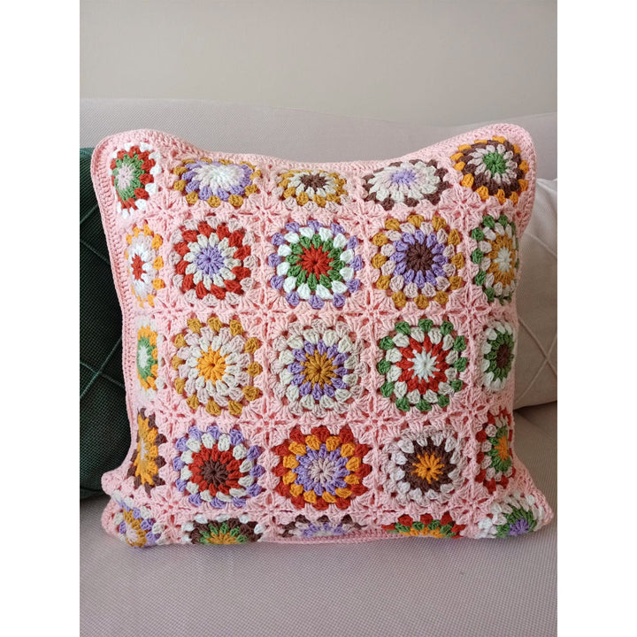 Crochet Daisy Pillow Cover Colorful, Granny Square Crochet Pillow Cover, Cushion Cover, Granny Coloful pillow cover, Pink Pillow