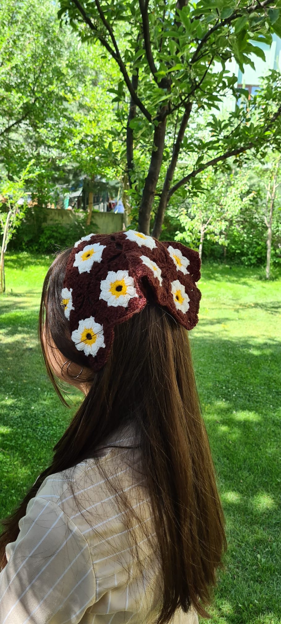 Crochet Bandana, Daisy Hair Kerchief, Hair Scarf, Crochet Hair Accessory, Summer Beach Retro Bandana, Mothers Day