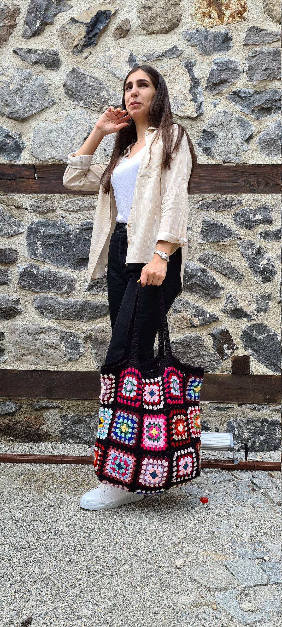 Crochet Tote Bag XXL Size, Extra Large Tote Bag, Afghan Crochet Bag, Shoulder Bag, Tote Bag, Granny Square Bag, Handmade Bag, Handknit Bag