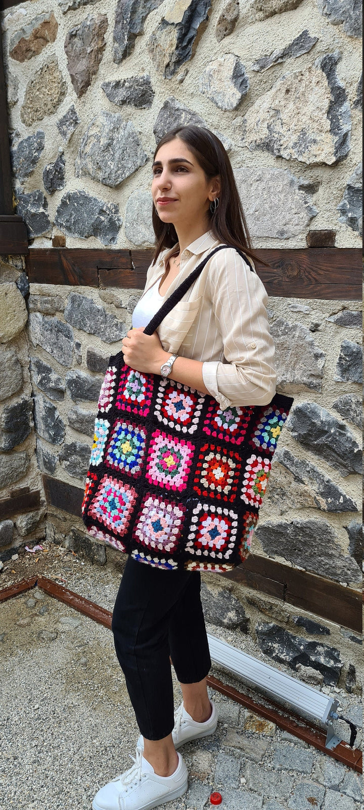 Crochet Tote Bag XXL Size, Extra Large Tote Bag, Afghan Crochet Bag, Shoulder Bag, Tote Bag, Granny Square Bag, Handmade Bag, Handknit Bag