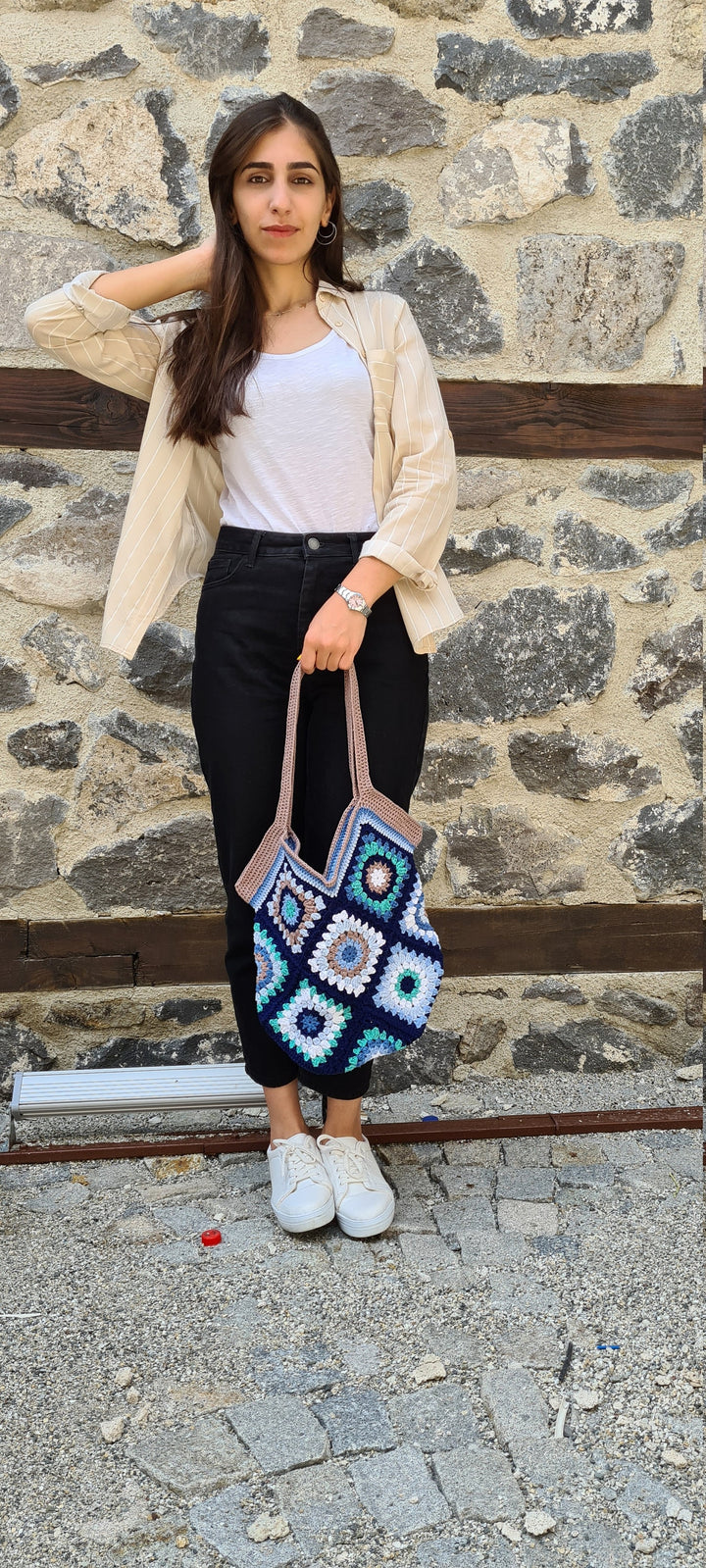 Blue Crochet Bag Afghan, Granny Square Bag, Hobo Bag, Boho Bag, Crochet Purse, Retro Bag, Hippie Bag, Bohemian Bag, Afgan Crochet