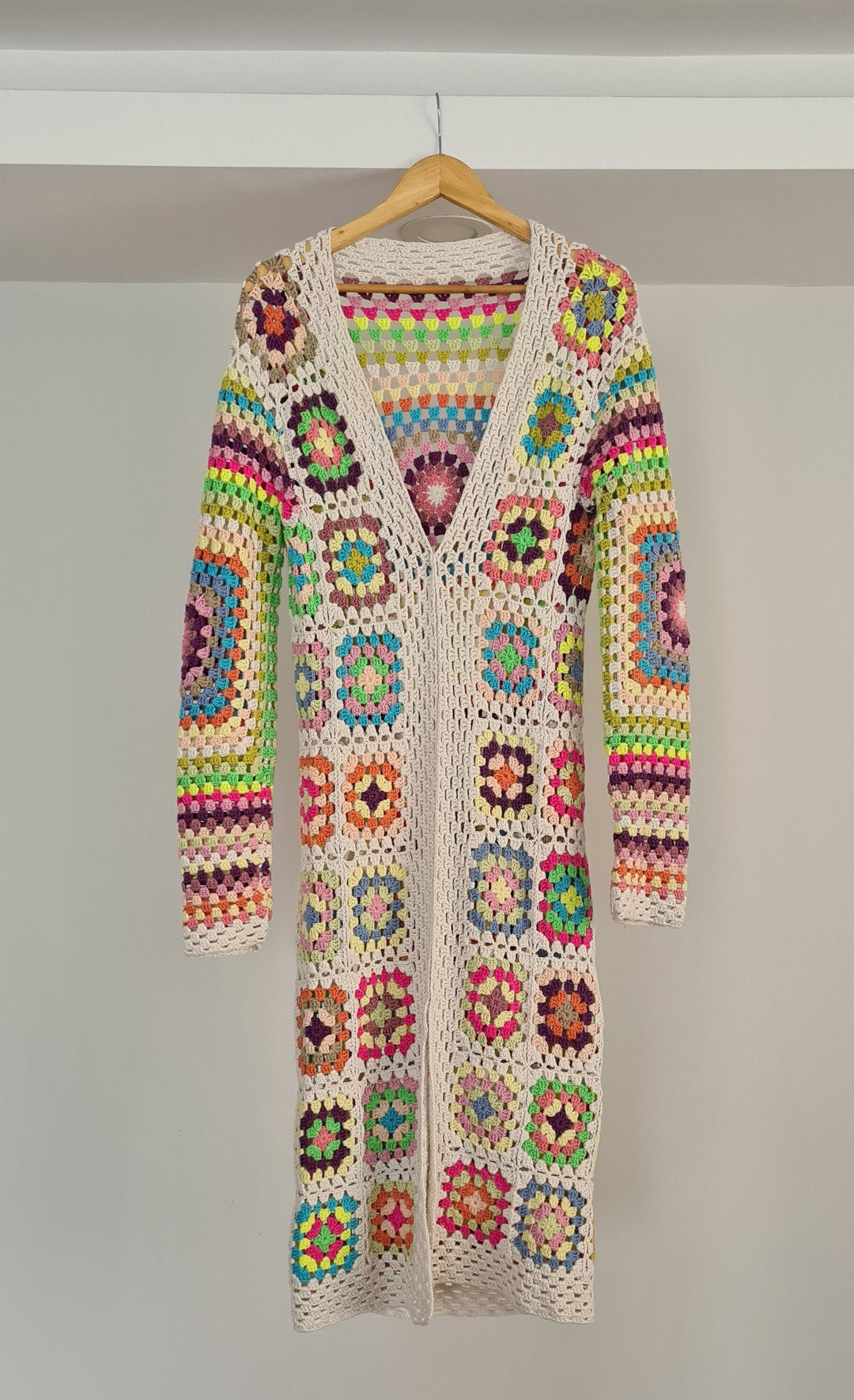 Granny Square Afghan Cardigan, Cotton Patchwork Cardigan, Knitted Crochet Coat, Long Jacket, Boho Cardigan, Long Oversized Sweater, Gift her