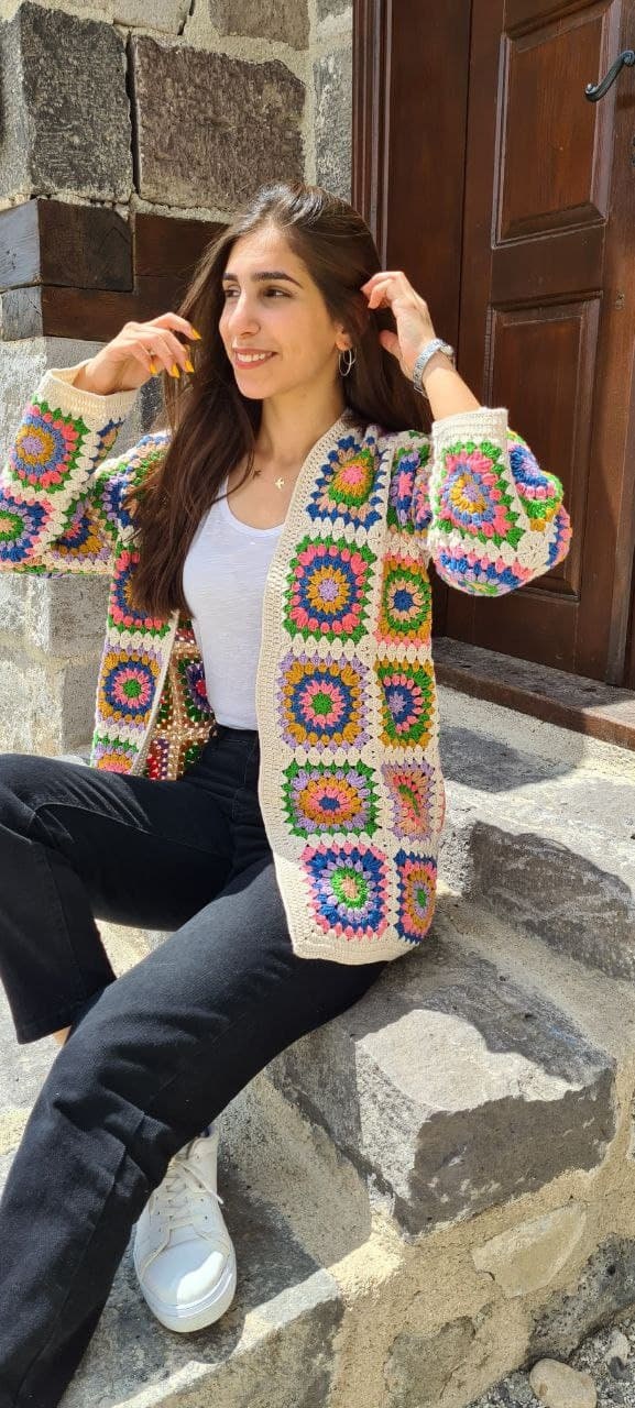 Granny Square Afghan Coat, Boho Crochet Jacket, Afghan Crochet Cardigan, Oversized Jacket, Oversized Wool Coat, Granny Square Sweater