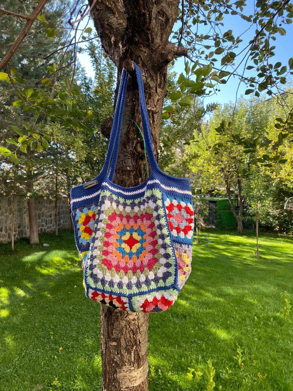 Crochet Bag Afghan, Granny Square Blue Bag, Hobo Bag, Boho Bag, Crochet Purse, Retro Bag, Hippie Bag, Afgan Crochet, Vintage Style