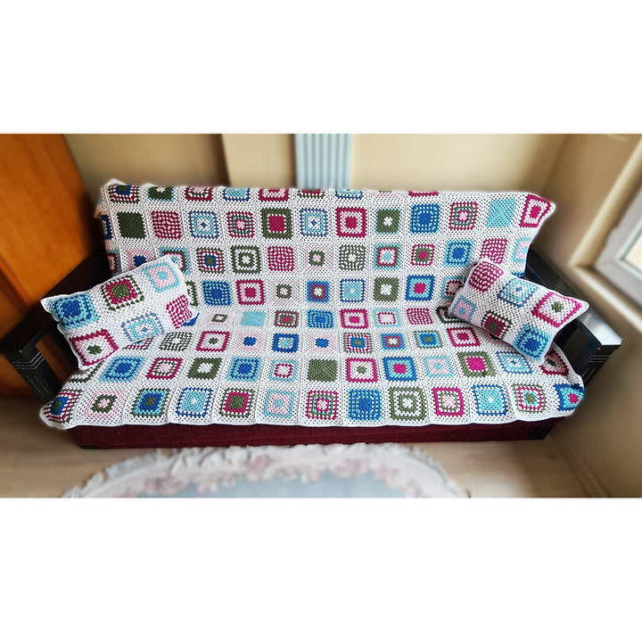 Crochet Afghan Blanket, Knitted Sofa blanketİ Granny Square Throw, Large crochet blanket, Mother Day Gift, Wedding Gift