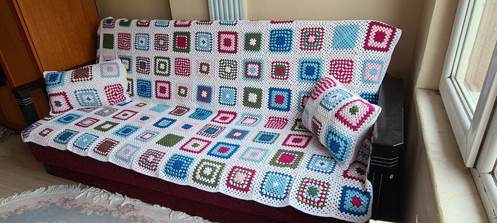 Crochet Afghan Blanket, Knitted Sofa blanketİ Granny Square Throw, Large crochet blanket, Mother Day Gift, Wedding Gift