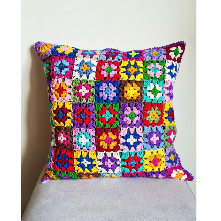 Crochet Pillow Cover Colorful, Afghan Pillow Cover, Crochet Cozy Pillow, Granny Square Crochet Pillow Cover, Retro Pillow