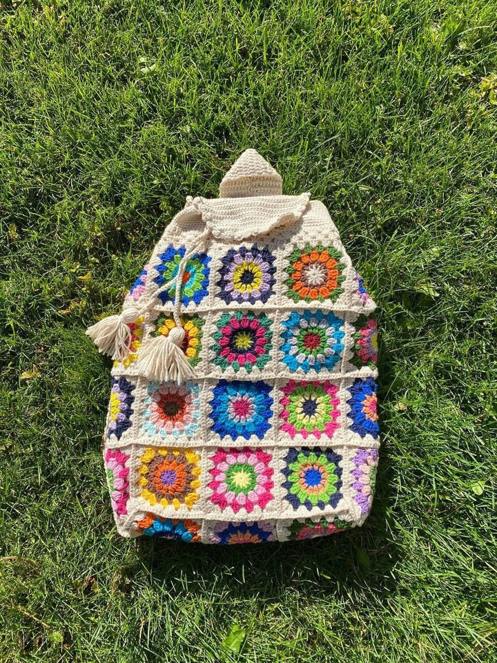 Crochet School Bag, Crochet Backpack, Granny Square Ecru Bag, Knit School Bag, Hobo Bag, Boho Bag, Crochet Purse, Hippie Bag, Afgan Crochet