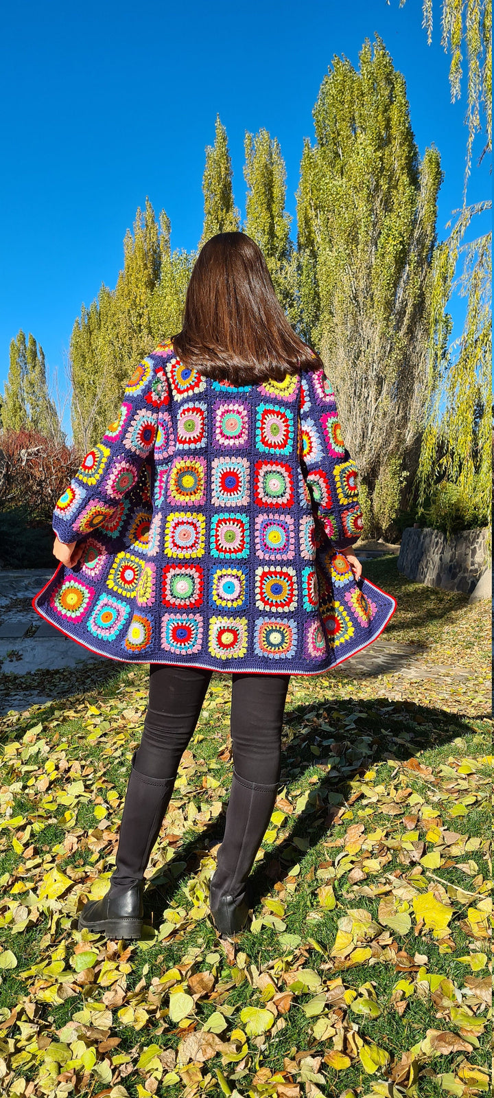 Crochet Afghan Cardigan, Granny Square Coat, Patchwork Jacket, Cotton Cotton coat, Knitted Crochet Coat, Boho Cardigan, Crochet Handmade