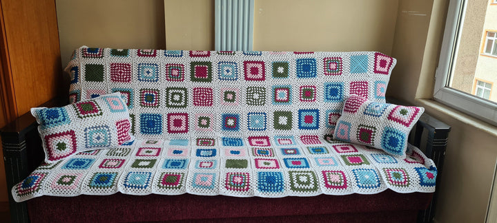 Crochet Afghan Blanket, Knitted Sofa blanketİ Granny Square Throw, Large crochet blanket, Mother Day Gift, Wedding Gift