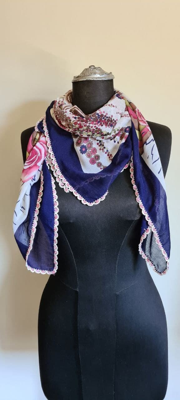 Floral Muslim Scarf, Hand Crocheted Lace, Cotton Scarf, Floral Pattern, Hijab Scarf Turkish Oya Scarf, Turkish Summer Scarf,