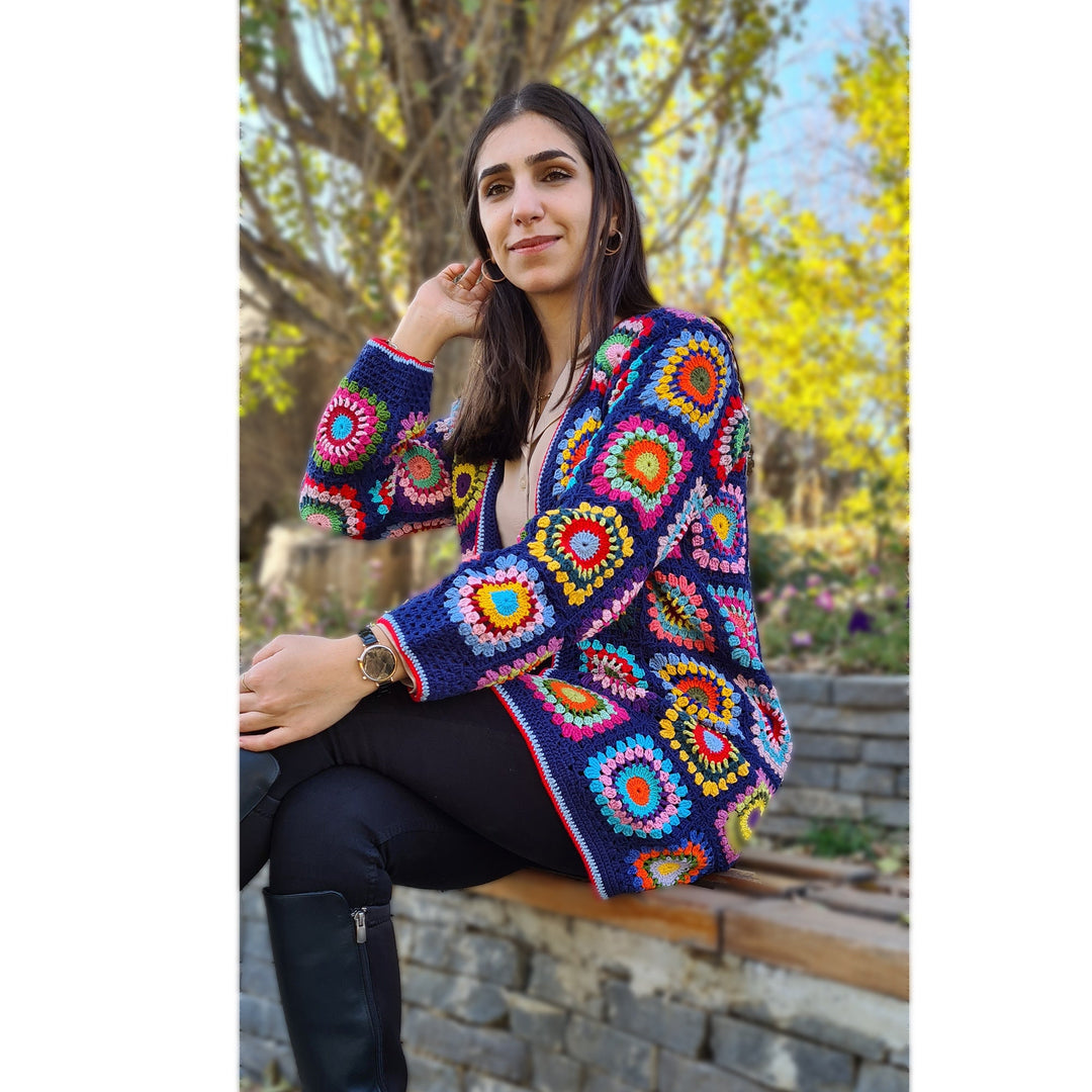 Crochet Afghan Cardigan, Granny Square Coat, Patchwork Jacket, Cotton Cotton coat, Knitted Crochet Coat, Boho Cardigan, Crochet Handmade