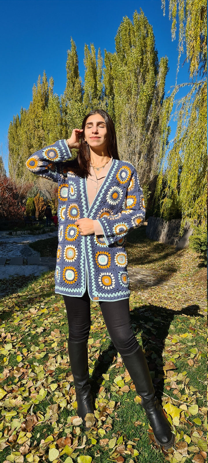 Granny Square Crochet Cotton Cardigan, Crochet Patchwork Jacket, Afghan Coat, Knit Cardigan, Boho Crochet Coat, Knit Crochet Jacket