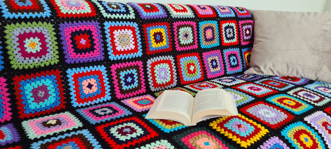 40" 65" Crocheted Rectangular Granny Square Afghan Blanket Sofa Throw, Bedspread Throw, Knitted sofa blanket, Living room decor