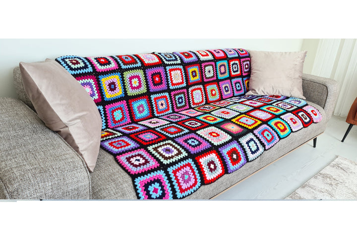 40" 65" Crocheted Rectangular Granny Square Afghan Blanket Sofa Throw, Bedspread Throw, Knitted sofa blanket, Living room decor