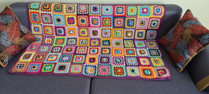 Crochet Afghan Blanket, Multicolour Granny Square Knit Blanket, Tv Blanket, Living Room Decor, Sofa Throw, Crochet Stitches, TV blanket