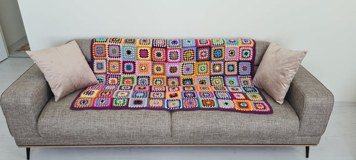 Crochet Afghan Blanket, Multicolour Granny Square Knit Blanket, Tv Blanket, Living Room Decor, Sofa Throw, Crochet Stitches, TV blanket