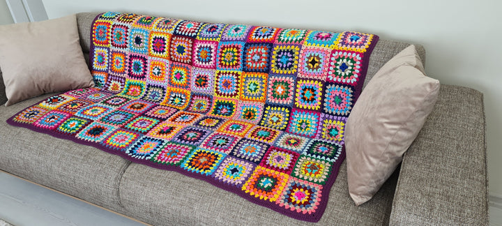 Crochet Afghan Blanket, Multicolour Granny Square Knit Blanket, Tv Blanket, Living Room Decor, Sofa Throw, Crochet Stitches, TV blanket