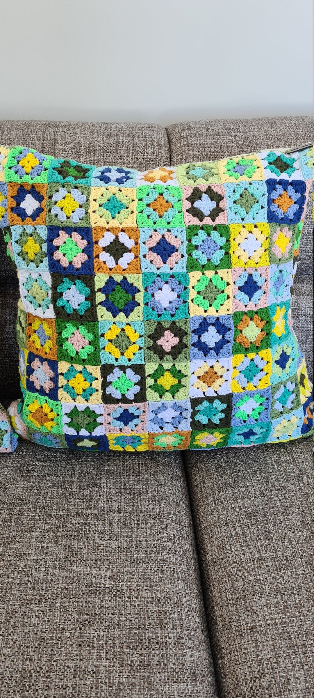 Green Crochet Pillow Cover, Afghan Pillow Cover Colorful, Crochet Cozy Pillow, Granny Square Crochet Pillow Cover, Retro Pillow