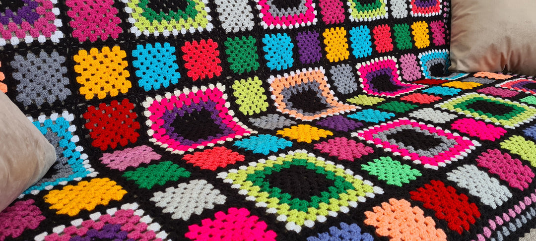 50"x 70" Crocheted Afghan Blanket, Crochet Afghan Throw Blanket, Sofa Blanket, Bedspread Throw, Granny Square, Living Room Decor