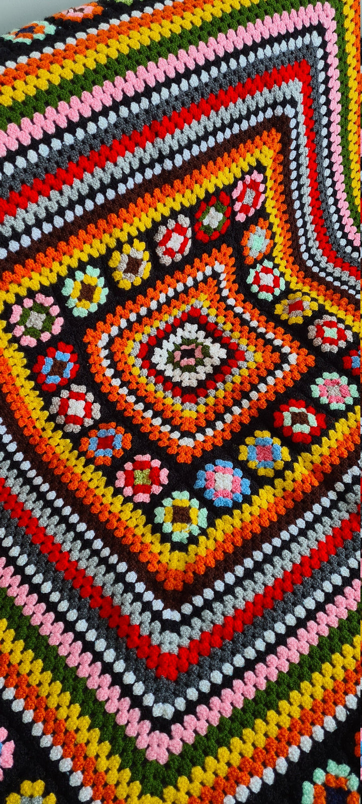 40"x 40" Crochet Knit Afghan Blanket, Granny Square Retro Blanket, TV Blanket, Throw Blanket, Living Room Decor, Knitted Sofa Blanket