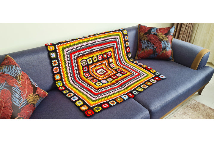 40"x 40" Crochet Knit Afghan Blanket, Granny Square Retro Blanket, TV Blanket, Throw Blanket, Living Room Decor, Knitted Sofa Blanket