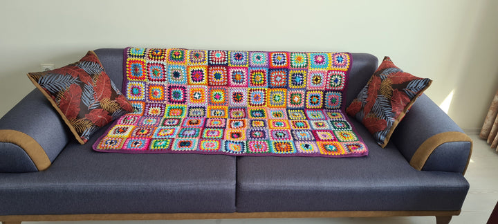 Crochet Afghan Blanket, Multicolour Granny Square Knit Blanket, Tv Blanket, Living Room Decor, Sofa Throw, Crochet Stitches, TV blanket