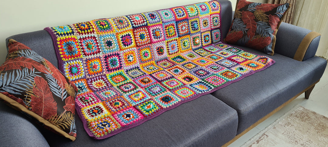 Crochet Afghan Blanket, Multicolour Granny Square Knit Blanket, Tv Blanket, Living Room Decor, Sofa Throw, Crochet Stitches, TV blanket