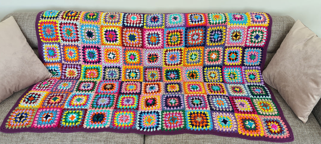 Crochet Afghan Blanket, Multicolour Granny Square Knit Blanket, Tv Blanket, Living Room Decor, Sofa Throw, Crochet Stitches,