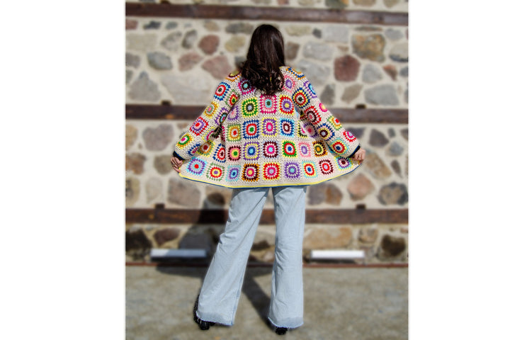 Granny Square Afghan Coat, Afghan Crochet Cardigan, Granny Square Sweater, Boho Crochet Jacket, Oversized Jacket, Hippi Cotton Coat,