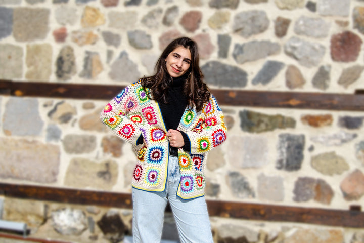 Granny Square Afghan Coat, Afghan Crochet Cardigan, Granny Square Sweater, Boho Crochet Jacket, Oversized Jacket, Hippi Cotton Coat,