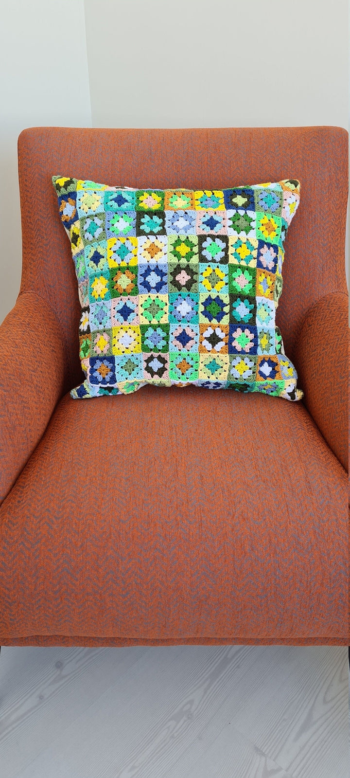 Green Crochet Pillow Cover, Afghan Pillow Cover Colorful, Crochet Cozy Pillow, Granny Square Crochet Pillow Cover, Retro Pillow